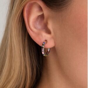 Vintage Sterling Silver Multicolor Inlay Hoop Earrings .925